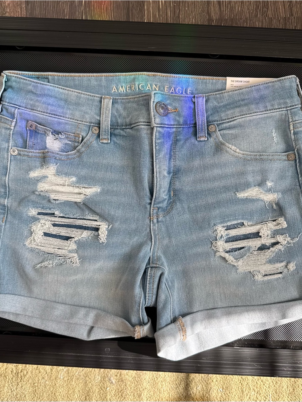 NWT AE Distressed Denim Dream Midi Shorts